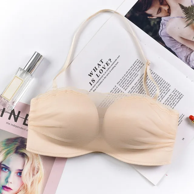 Anti slip Backless Mesh Bra for Wedding Dress Side Closure Lace Wireless Push Up Gather Together