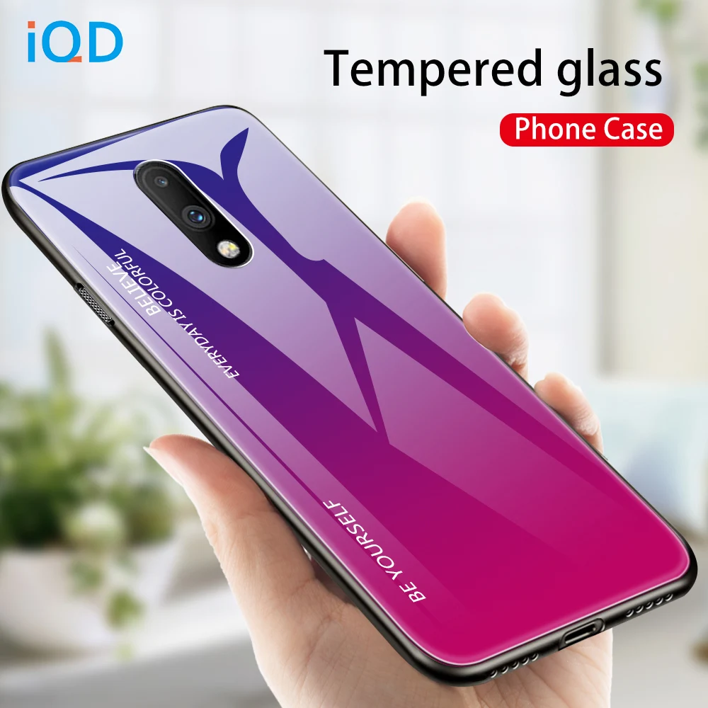 

IQD For Oneplus 7 Pro Case Color Gradient for oneplus 6 6T glass case tempered back phone cover protection light thin fashion