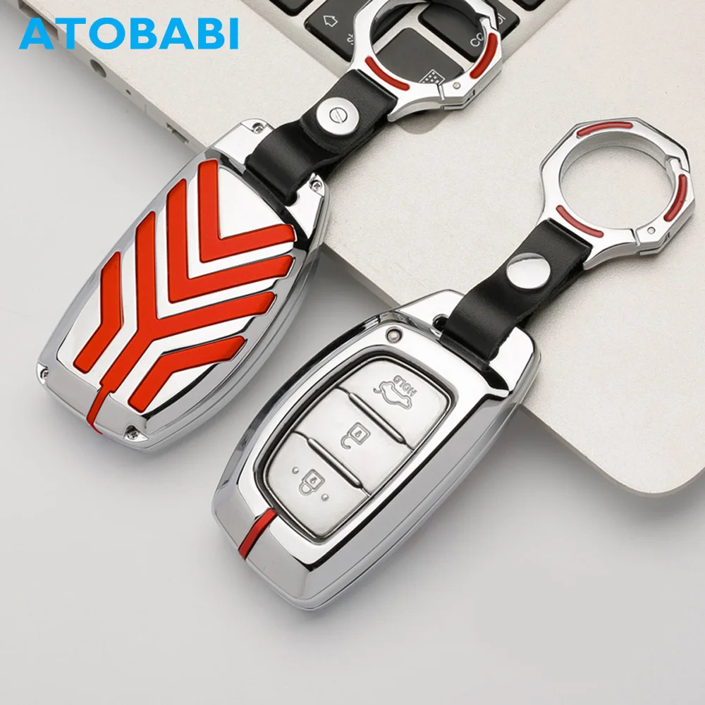 

Smart Car Key Fob Cover Color Stripe Zinc Alloy Auto Remote Shell Case Keychain Skin for Hyundai IX25 IX35 Elantra Sonata Tucson