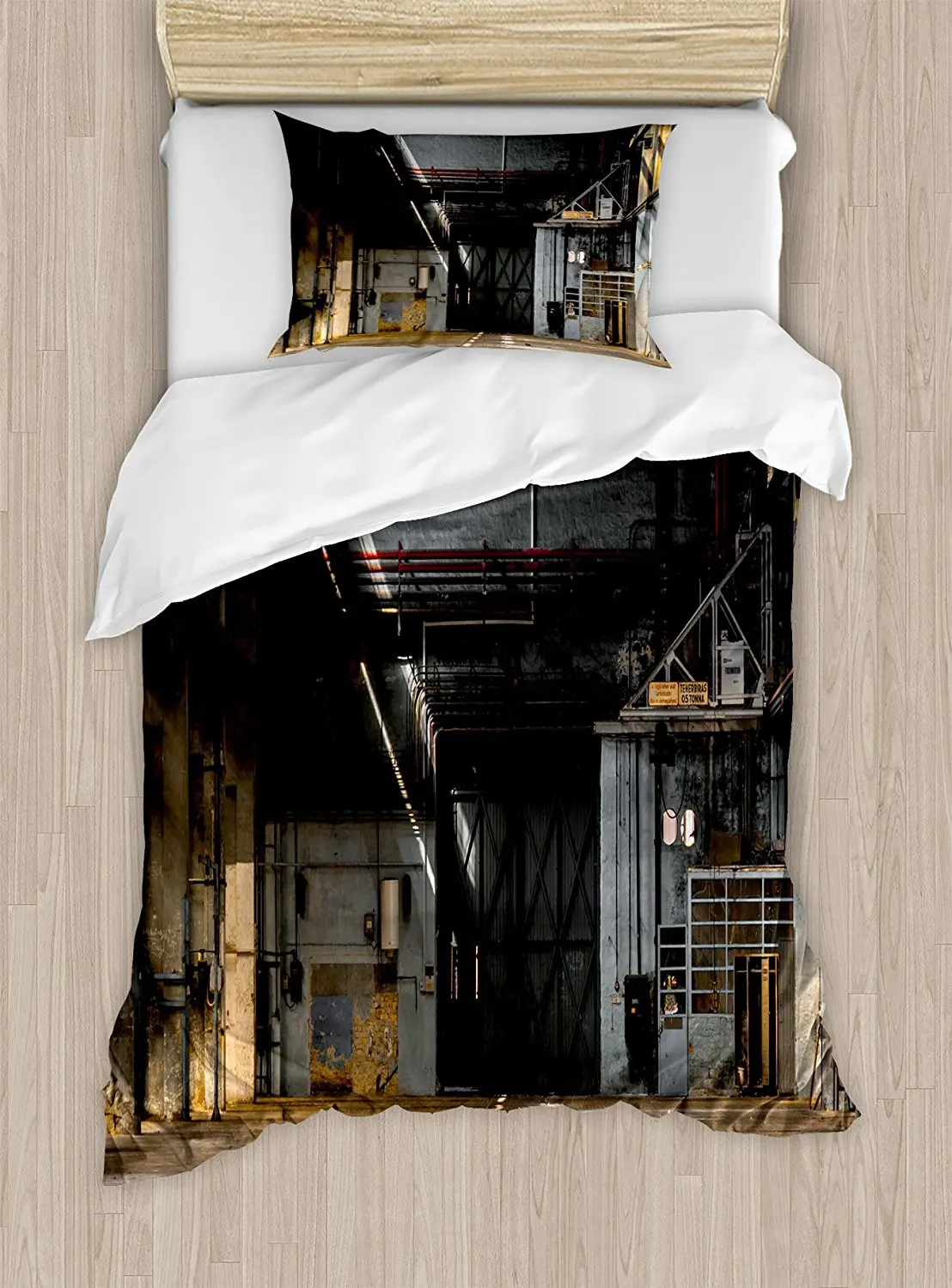Industrial Duvet Cover Set Dark Industrial Interior of an Old Building