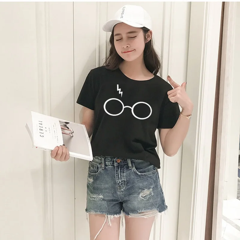 Летние топы женские футболки harajuku легкие очки принт панк tumblr графическая