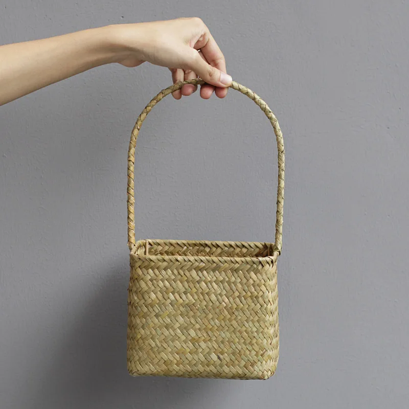 Hand woven Bamboo Basket Wrapped In Idyllic Style Hand held Bamboo Bag Straw woven Bamboo Basket