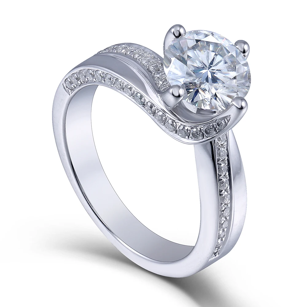 

Transgems 1.5 Carat 7.5MM H Color Moissanite Diamond Stone Engagement Ring Solitare with Accents 925 Sterling Silver for Women