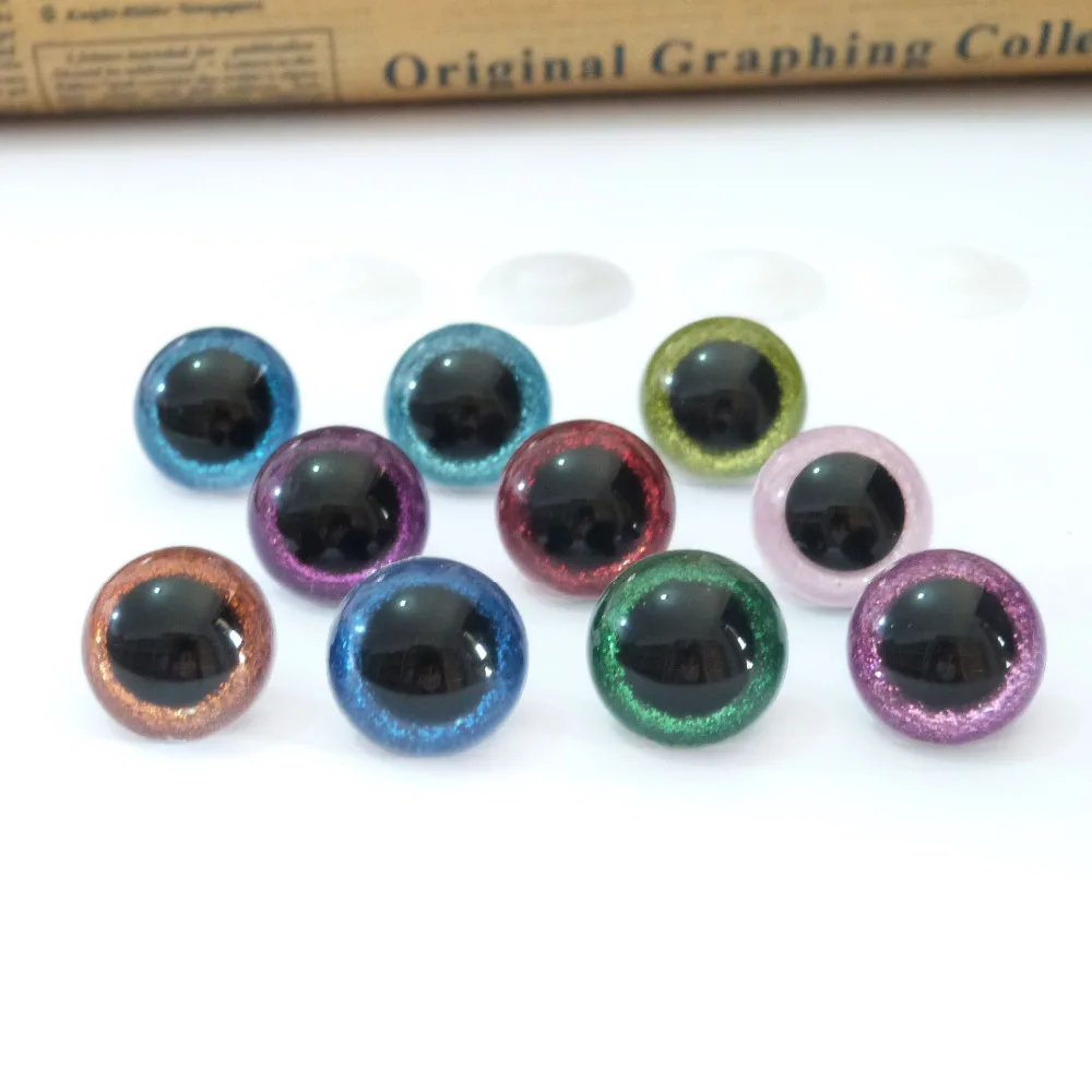 

20pcs 13mm-28mm round plastic clear toy safety eyes + glitter Nonwovens + hard washer for plush doll findings-size option