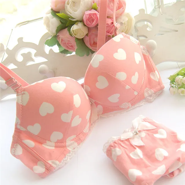 Young Girl Casual Heart Charcoal Cute Thin Thick Underwear Suits Cotton