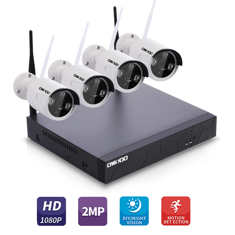 

Wireless NVR Kit Security CCTV Surveillance System WIFI Home Security Camera 4CH 1080P Monitor Night Vision P2P Motion Detection