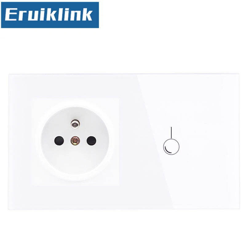 Eruiklink 16A Европейская стандартная настенная розетка с выключателем, светильник AC220~ 250 В, белая кристальная стеклянная панель, настенный сенсорный выключатель - Цвет: 1gang switch socket