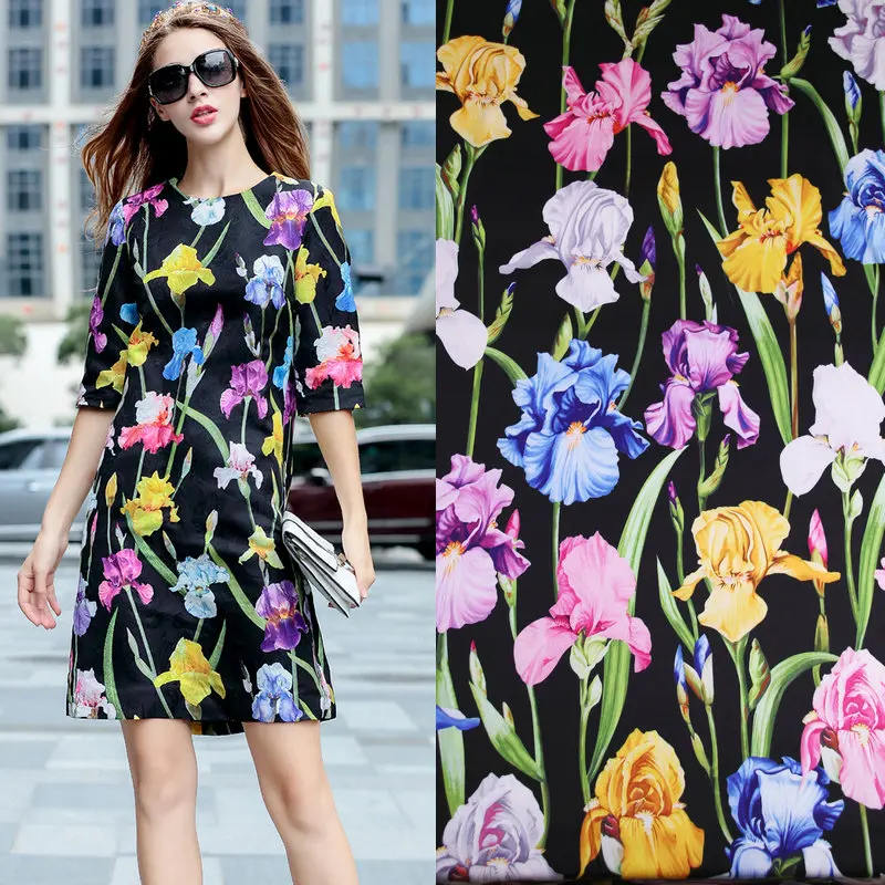 

colorful tulips printed soft silk satin fabric tissu,polyester silk fabric for women dress imitate silk fabric tissu 145cm width