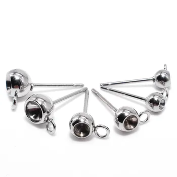

Stainless Steel Earrings Post Round Smooth Bezel with Loop Connectors Findings DIY for Pointed Back Rhinestone Making Wholesale
