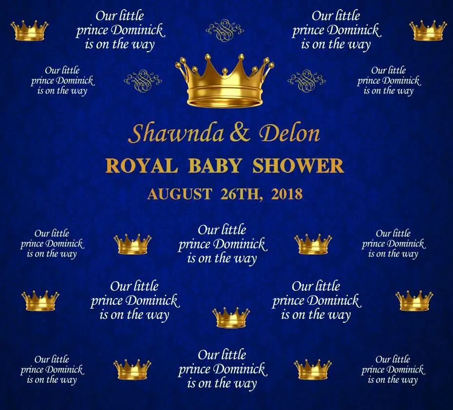 Personalizzato Royal Blue Gold Little Prince Crown Baby Shower Sfondo Poliestere O Vinile Panno Computer Stampa Sfondo Compleanno