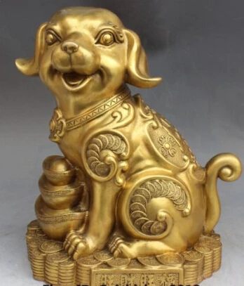 

RHS0214 14"Chinese Fengshui Folk Bronze Zodiac Year Dog Wealth Yuanbao Money Rich Statue