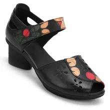Woman Summer Sandals High Heels Genuine Leather Shoes Soft Sandals Casual Women Shoes Leather Sandals Ethnic Shoes Hook & Loop vankaring genuine leather new fashion women sandals high heels round toe red gun color shoes woman dress party casual sandals