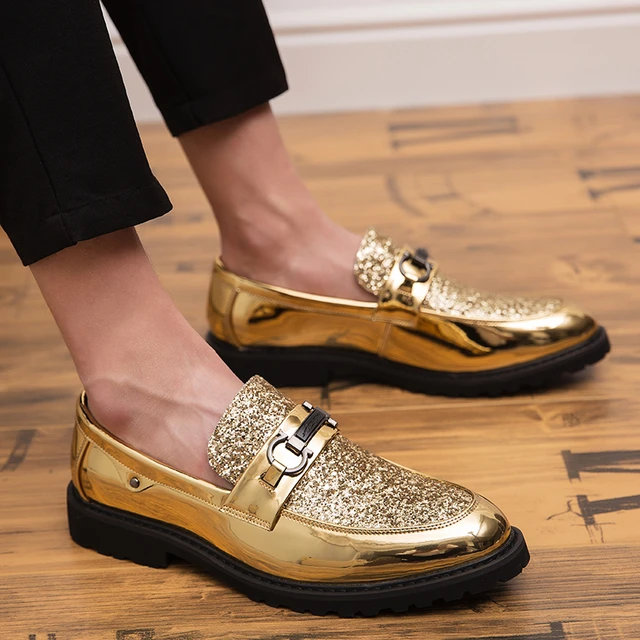 2023 Men Dress Loafers Business Wedding Brand Men Shoes Breathable Style Banquet Sequin Gold Black Male Shoes Chaussure Homme AliExpress