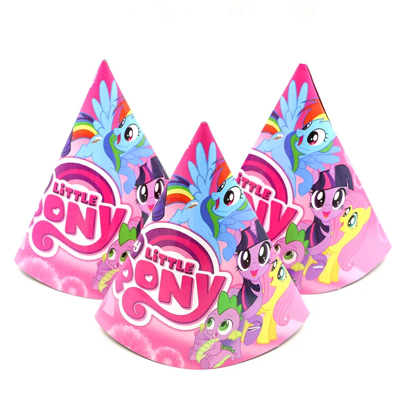 6 шт./партия размер 20*14,5 см My Little Pony тема бумага шляпа детский воротник душ дети подарок на день рождения поставки украшения