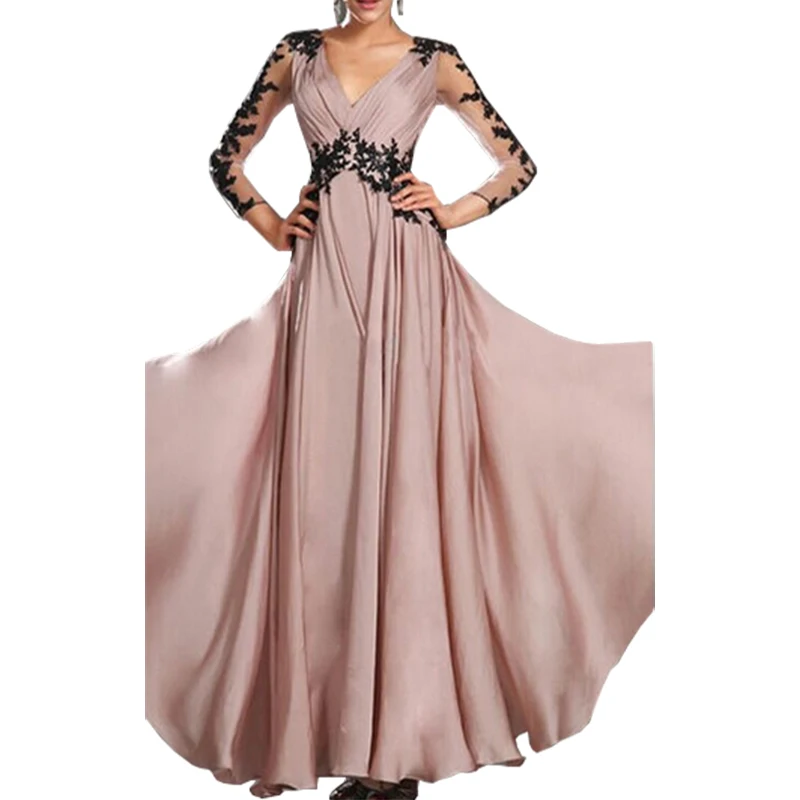 

European American lace dresses V-neck big swing long-sleeved dress long vestido clothing vestidos LBD8790