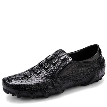 

2019 Famous Brand Men's Loafers Moccasins Slip On Genuine Leather Casual Shoes Cow Leather Crocodile Pattern Driving Shoes