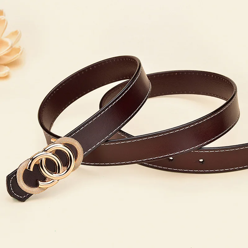 

PYBETA Belt ladies leather cowhide smooth buckle thin belt fashion casual simple wild students narrow belt