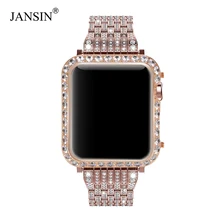 Роскошный металлический чехол со стразами для Apple Watch Series 5 4 3 2 ремешок из нержавеющей стали для iWatch браслет 38 42 мм 40 44 мм