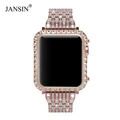 Luxus Metall Diamant Fall Für Apple Uhr Serie 5 4 3 2 Edelstahl strap uhr bands für iWatch armband 38 42 mm 40 44mm-in Uhrenbänder aus Uhren bei