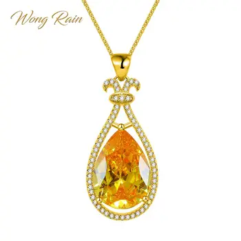 

Wong Rain 100% 925 Sterling Silver 13 * 18 MM Water Drop Pear Citrine Gemstone Engagement Wedding Party Pendant Women Wholesale
