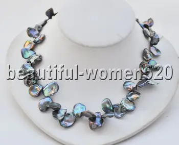 

Z9146 16mm Peacock-Black Slice Keshi Pearl Necklace 17inch