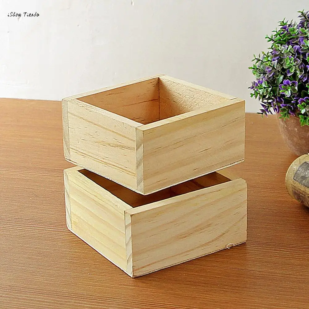 

ISHOWTIENDA Retro Style Wooden Storage Box Succulent Plants Handmade Square Flower Pot Wooden Desktop Storage Box Flower Pot