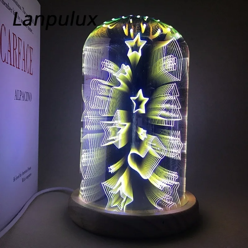 Lanpulux фейерверк стеклянный ночник Волшебная Красочная 3D Звезда Любовь