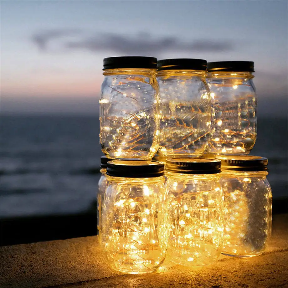 Открытый солнце стекло Mason Jar с интегрированной солнечной панелью и светодиодами для освещения для вечерние украшения дропшиппинг июля#1