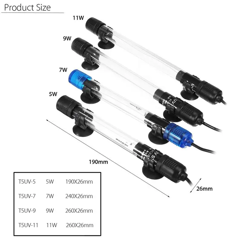 Smuxi погружная ультрафиолетовая лампа УФ стерилизатор светильник 5 Вт 7 Вт 9 Вт 11 Вт для аквариума дезинфекция аквариума AC220-240V