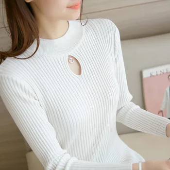

Chompas de mujer para el invierno Autumn Winter Women Knitted Pullover Sweaters Solid Turtleneck Hole Knitwear Trui dame