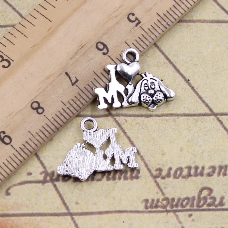 30 шт. Подвески I Love My Dog 17x14 мм тибетские бронзовые Серебристые антикварные