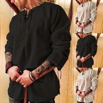 

2019 New shirt Men's New Style Retro Pure Cotton And Hemp Long Sleeve Fashion Personality Top S-2XL Blusa Masculina