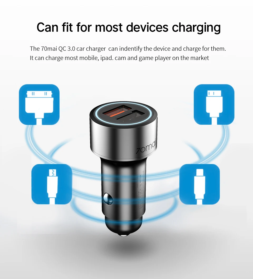 70mai QC 3 0 Металлический Чехол с быстрой зарядкой Mini 2USB порт автомобильное зарядное