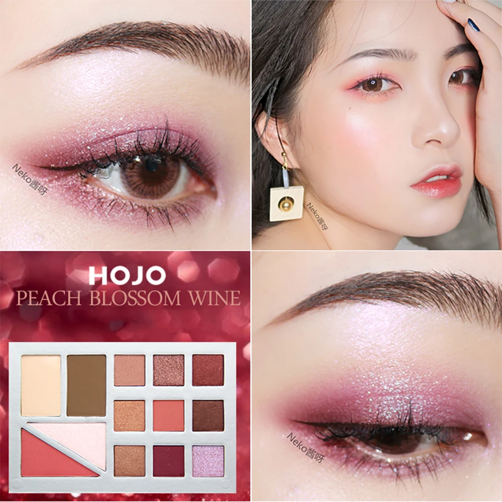 Hojo Makeup Matte Eyeshadow Palette 12 Colors Wine Red Pink Long