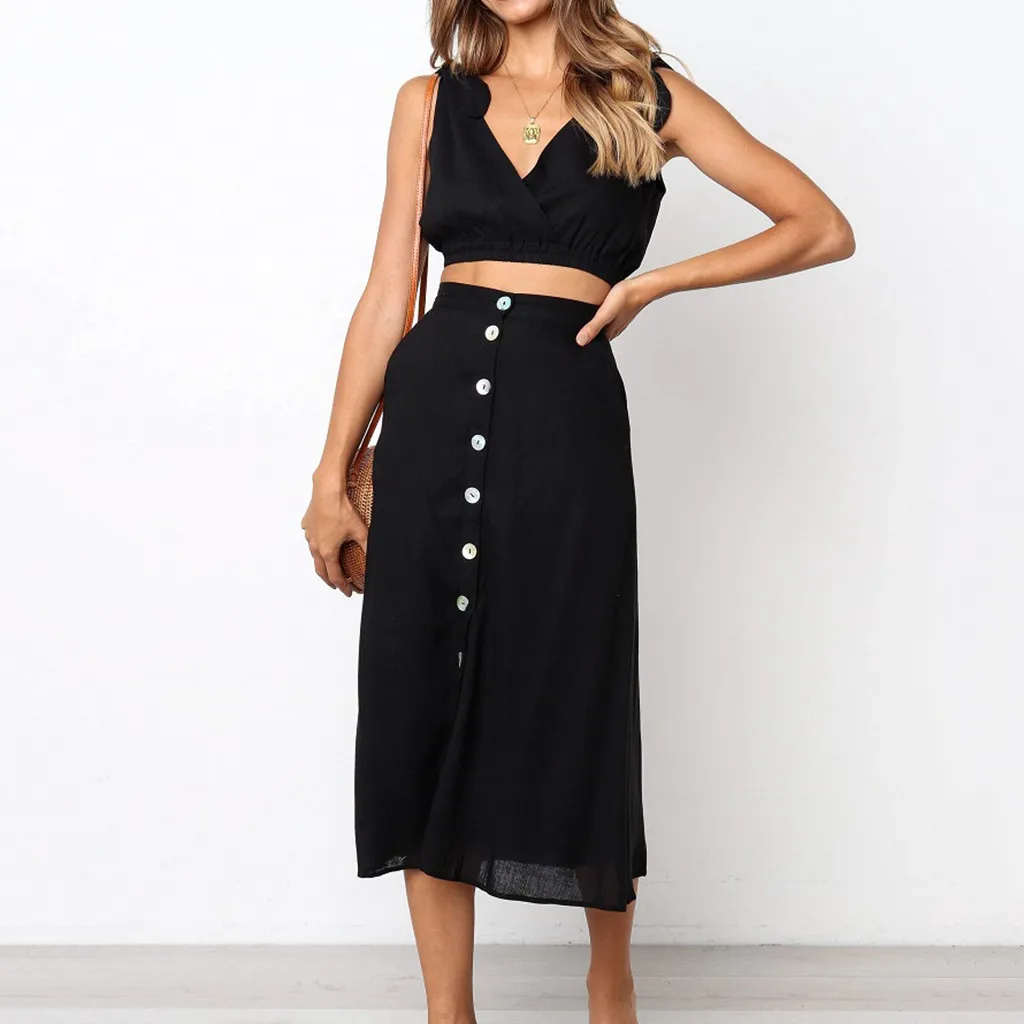 

2Pcs Set Women Crop Tops And Skirt Matching Set Women Two Pieces Sexy Short Tops+Bodycon Skirt Skinny Tracksuits Suits Set