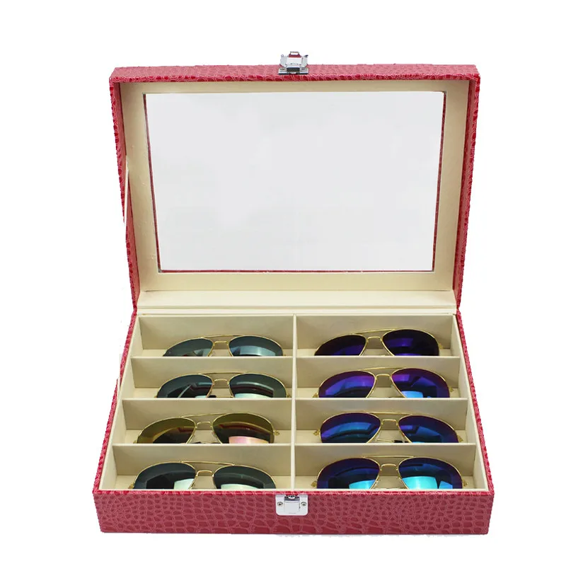 Mordoa Бесплатная доставка 8 солнцезащитных очков, ювелирные Дисплей хранения Организатор Контейнер pu кожа, коробка для хранения для