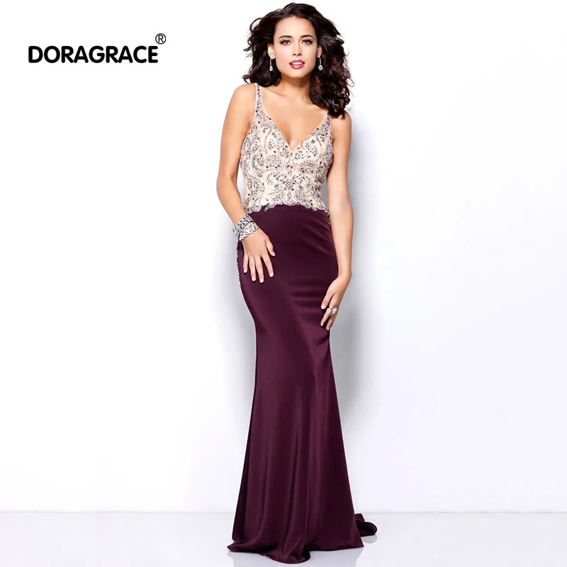 

robe de soiree Romantic V Neck Sleeveless Floor-Length Beaded Evening Dresses Long Evening Gowns DGE006