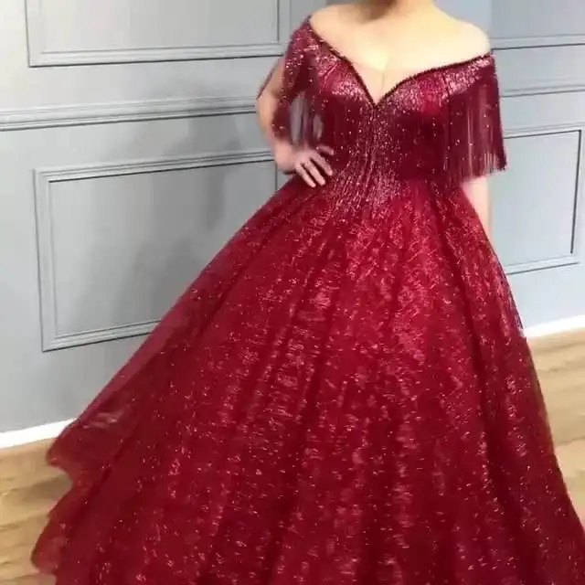 red glitter gown