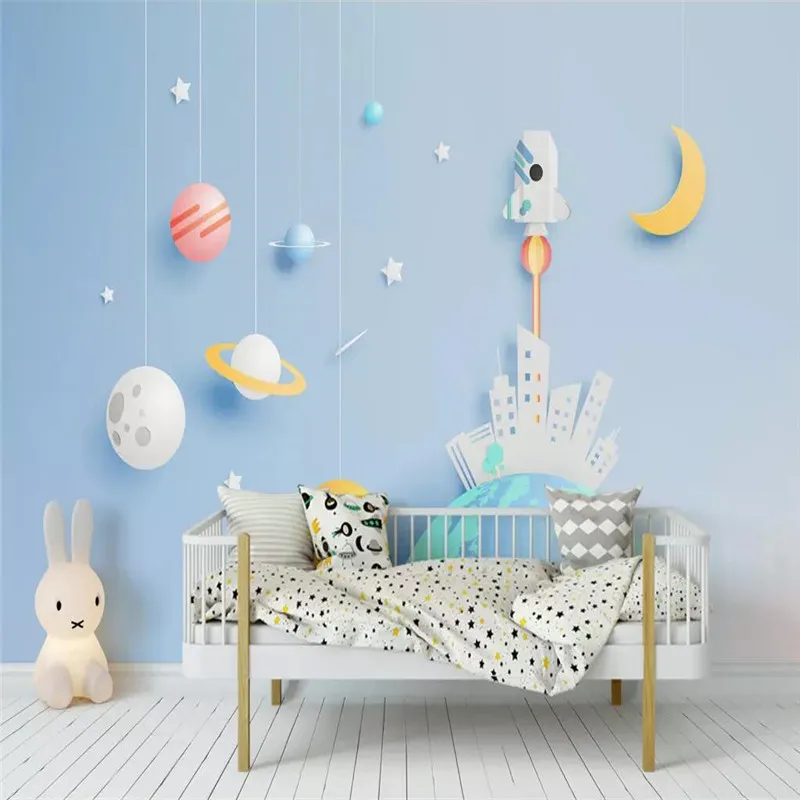 Cartoon spaceship children's room background professional production mural factory wholesale wallpaper mural poster photo wall Cartoon spaceship children's room background professional production mural factory wholesale wallpaper mural poster photo wall