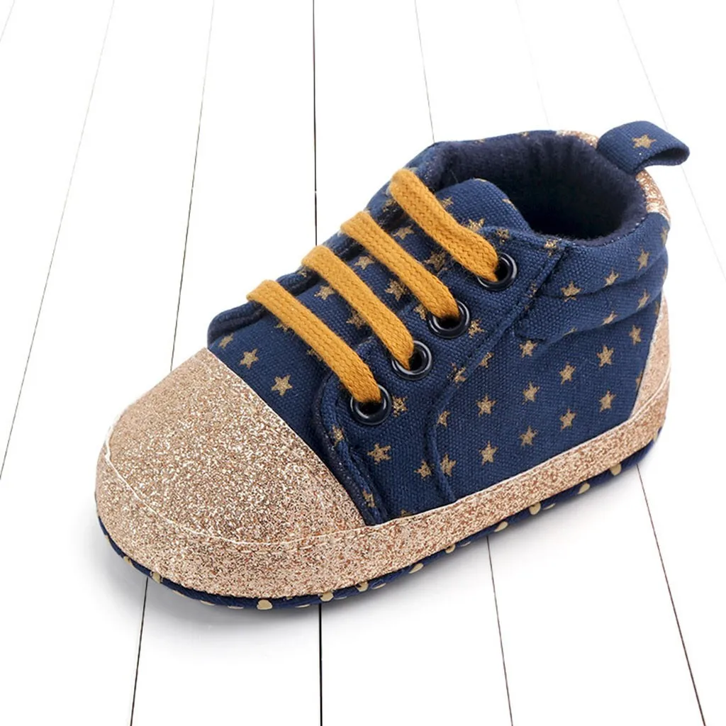 Парусиновая обувь для новорожденных малышей с принтом звезды; повседневная обувь на мягкой подошве для малышей; обувь для малышей; кроссовки для младенцев