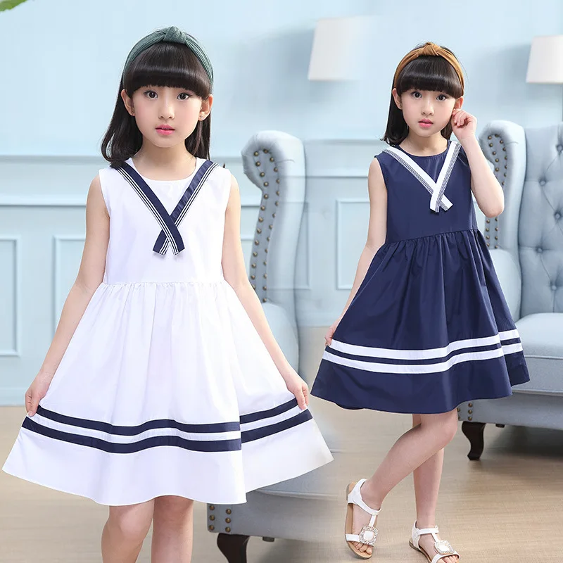 

Children's Summer Casual Dresses Girls College Fashion Solid Color Dress Kids Girls Sleeveless Dresses