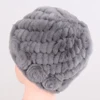 Hot Sale Winter Women Flower Striped Natural Real Fur Hats Lady Warm Knit Genuine Rex Rabbit Fur Caps Outdoor Fur Beanies Hats 4