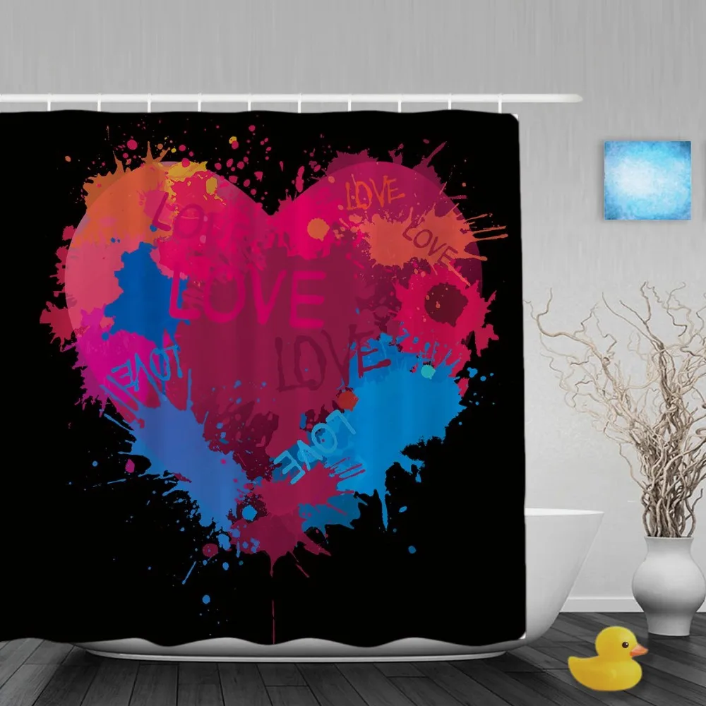 Buy Splatter Heart Wedding Bathroom Shower Curtain