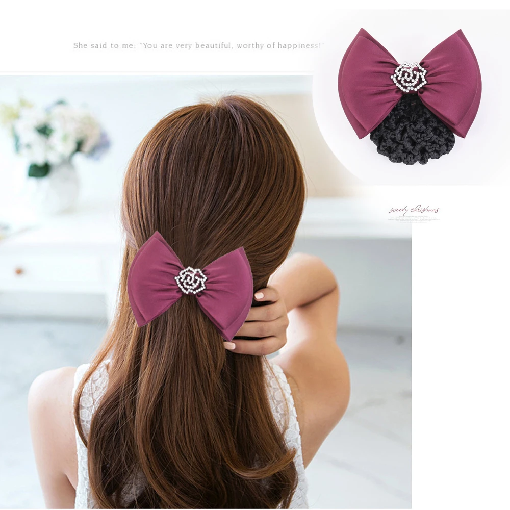 

1pc Stylish Floral Lace Satin Bow Barrette Snood Women Hairgrips Lady Hair Clip Cover Net Tulle Bowknot Bun Hair Accessories