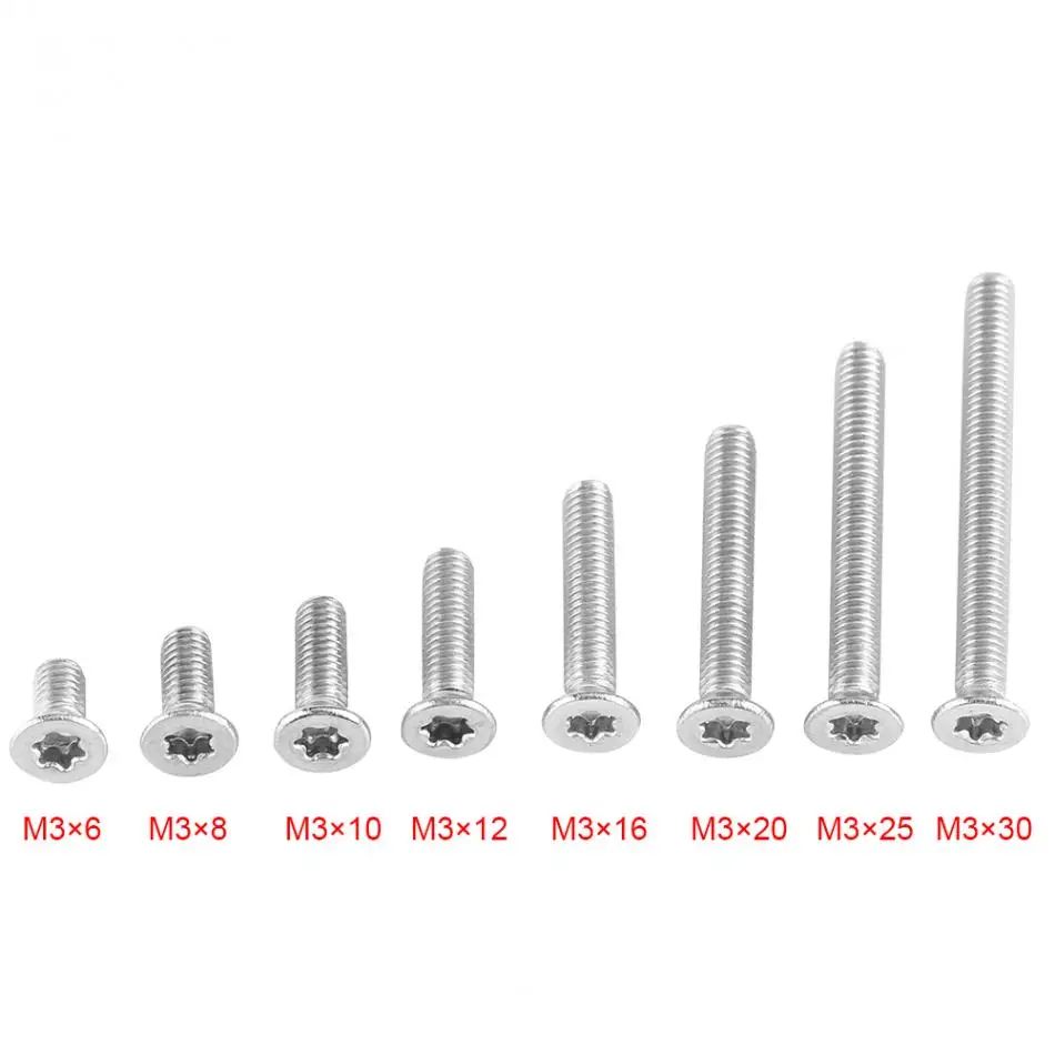 

50pcs M3 Stainless Steel SS304 Flat Head Star Drive Machine Screws Bolts Assortment Kit Fastener Hardware for furniture