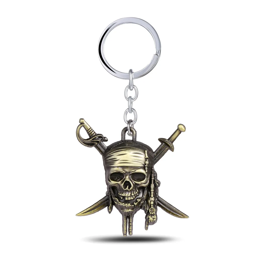 

Pirates Of The Caribbean Keychains Jewelry Skeleton Head Captain Jack Sparrow Mask Skull Key Holder For Movie Fans Cool Gifts
