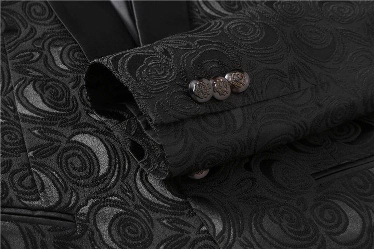 Plyesxale черный жаккард костюм Для мужчин 2018 Slim Fit Нарядные Костюмы для свадьбы для Для мужчин 4XL 5XL воротником Для мужчин Цветочный принт