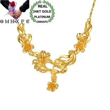 

OMHXFC Wholesale European Fashion Woman Girl Bride Party Birthday Wedding Fine Vintage Flower 24KT Gold Pendant Necklace EX136