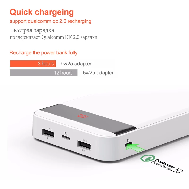 Yoobao Quick Charge 3,0 power Bank 20000 мАч для Xiaomi Mi 2 USB power Bank портативный внешний аккумулятор Pover Bank для iPhone 7 6 5