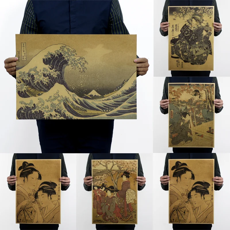 

1PC 51.5x36cm Nostalgia Japanese Old Style Kraft Paper Vintage Poster Wall Poster Art Crafts Cafe Bar Decor Sticker Retro Poster